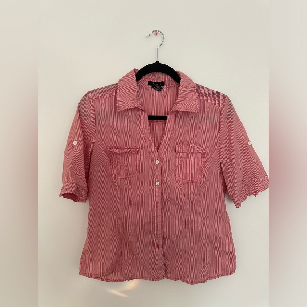 White and red striped blouse